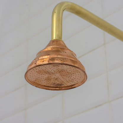 Handmade Solid Copper Shower Head, 4" Rain Shower Rose, Rustic Farmhouse Fixture