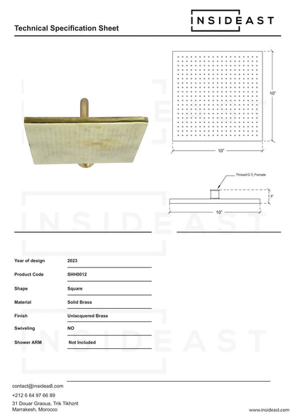 Unlacquered Brass Shower Head, Square Rain Showerhead, Outdoor Indoor Shower
