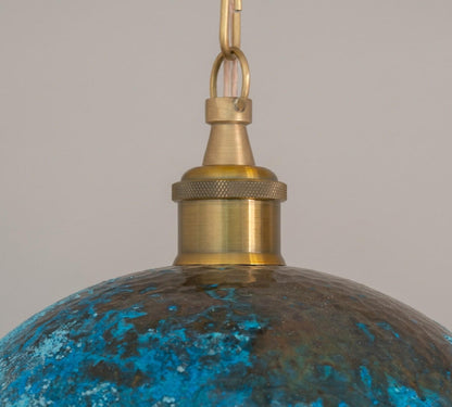 Turquoise Patina Copper Pendant Light, Hammered Dome Industrial Kitchen Island Lighting