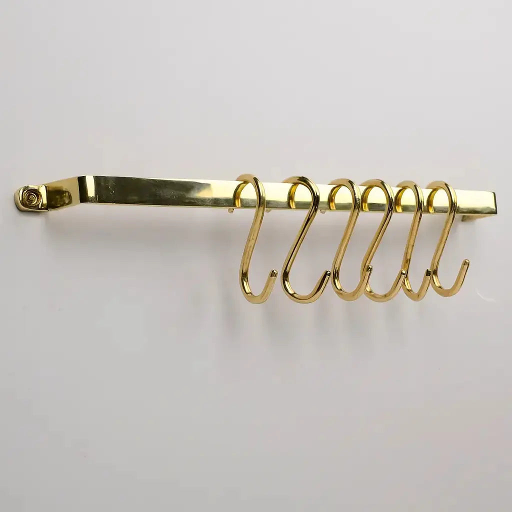 Flat Unlacquered Brass Pot Rack with S-Hooks