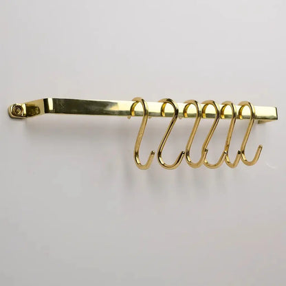 Flat Unlacquered Brass Pot Rack with S-Hooks