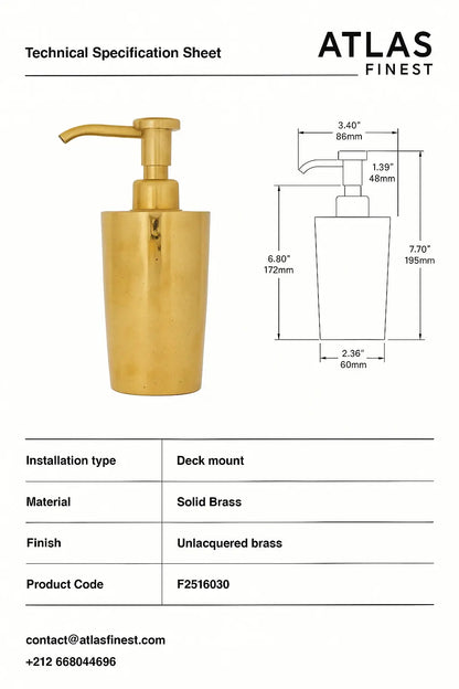 Unlacquered Brass Soap Dispenser, Dispenser Pump