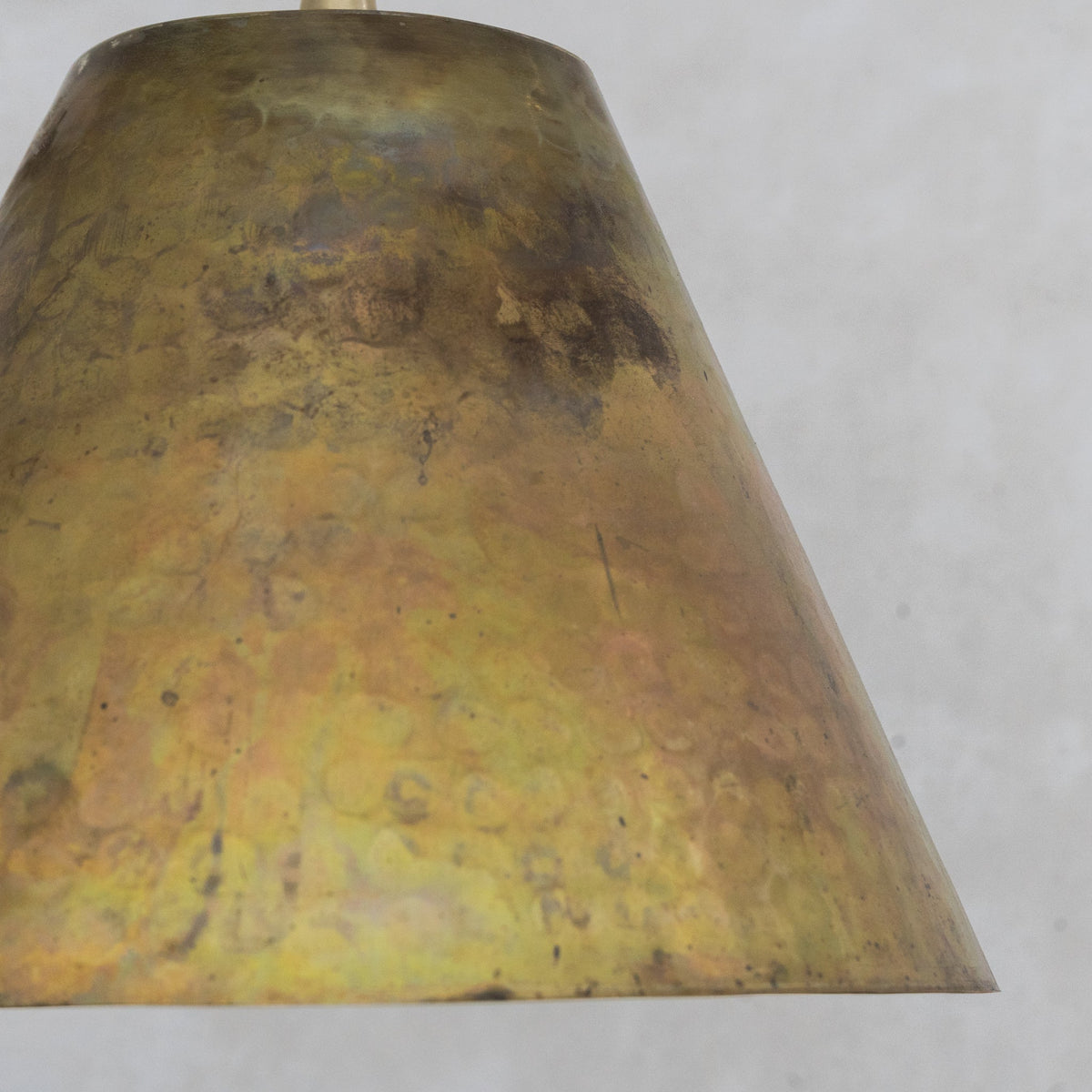 Aged Brass Cone Pendant Light - Industrial Hand-Hammered Tapered Lamp