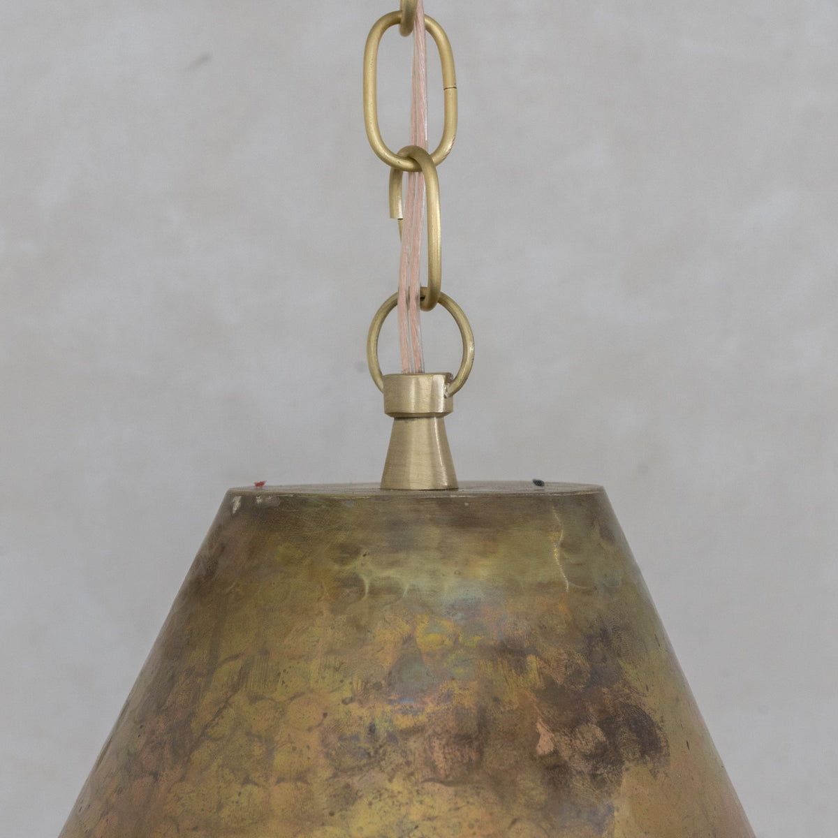 Aged Brass Cone Pendant Light - Industrial Hand-Hammered Tapered Lamp