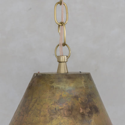 Aged Brass Cone Pendant Light - Industrial Hand-Hammered Tapered Lamp