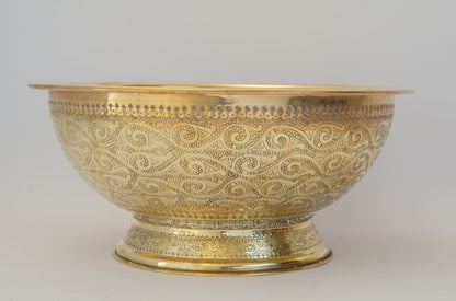 Antique Brass Bowl Vessel Sink Engraved Bathroom Vanity Basin, Gold Vintage Engraved Sink