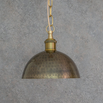 Antique Bronze Hammered Dome Pendant Light - Artisan Patina Finish
