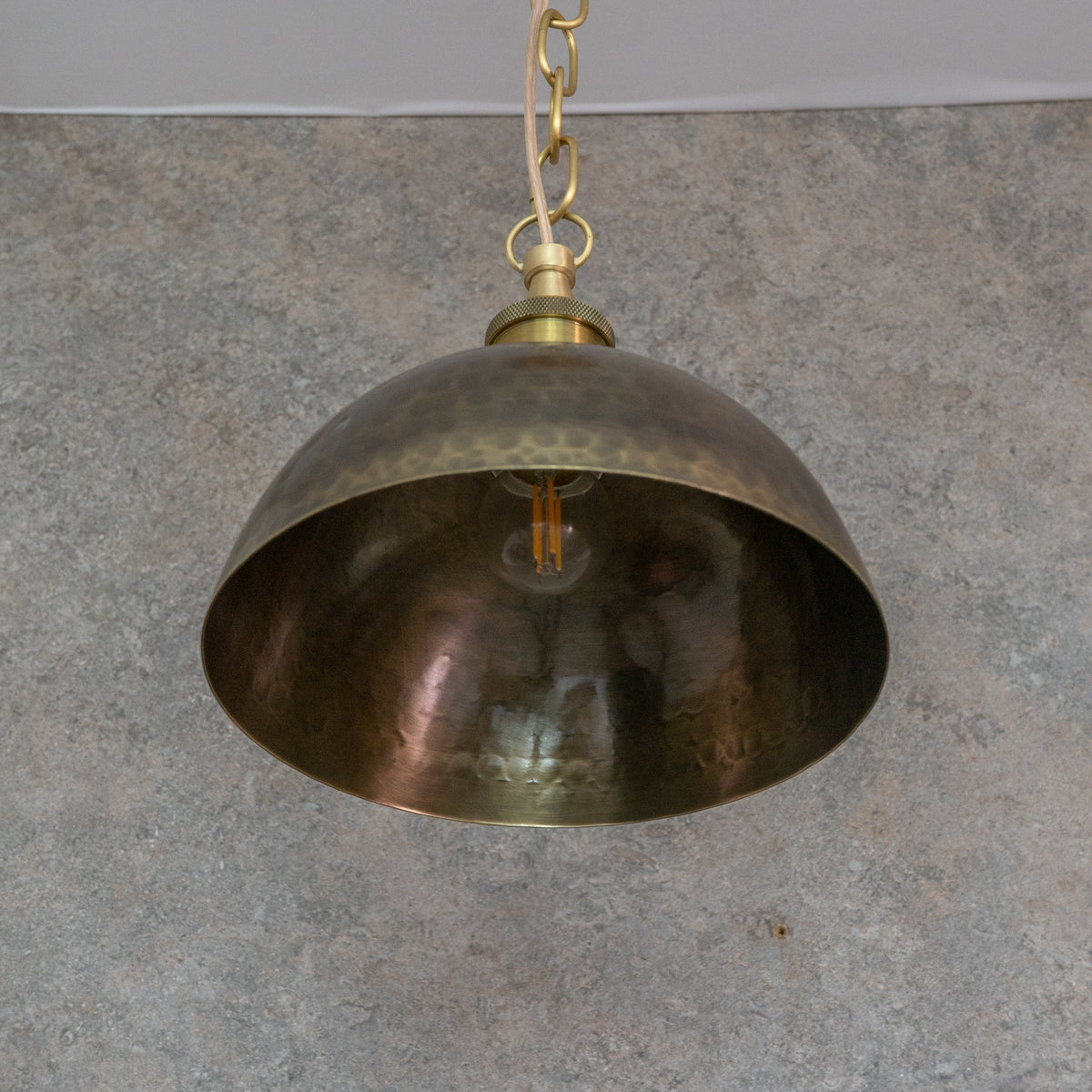Antique Bronze Hammered Dome Pendant Light - Artisan Patina Finish