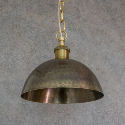 Antique Bronze Hammered Dome Pendant Light - Artisan Patina Finish