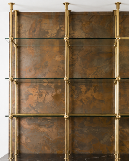 Brass Joints Shelving, Ceiling to Countertop, 60in x 80in x 10in