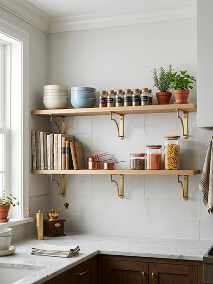 Unlacquered Brass Shelf Bracket | Solid Brass Support For Kitchen & Living Room Shelving
