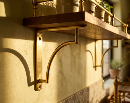 Noble Brass Heavy Duty Hand-Finished Unlacquered Brass Shelf Bracket | Solid Brass Support For Kitchen & Living Room Shelving