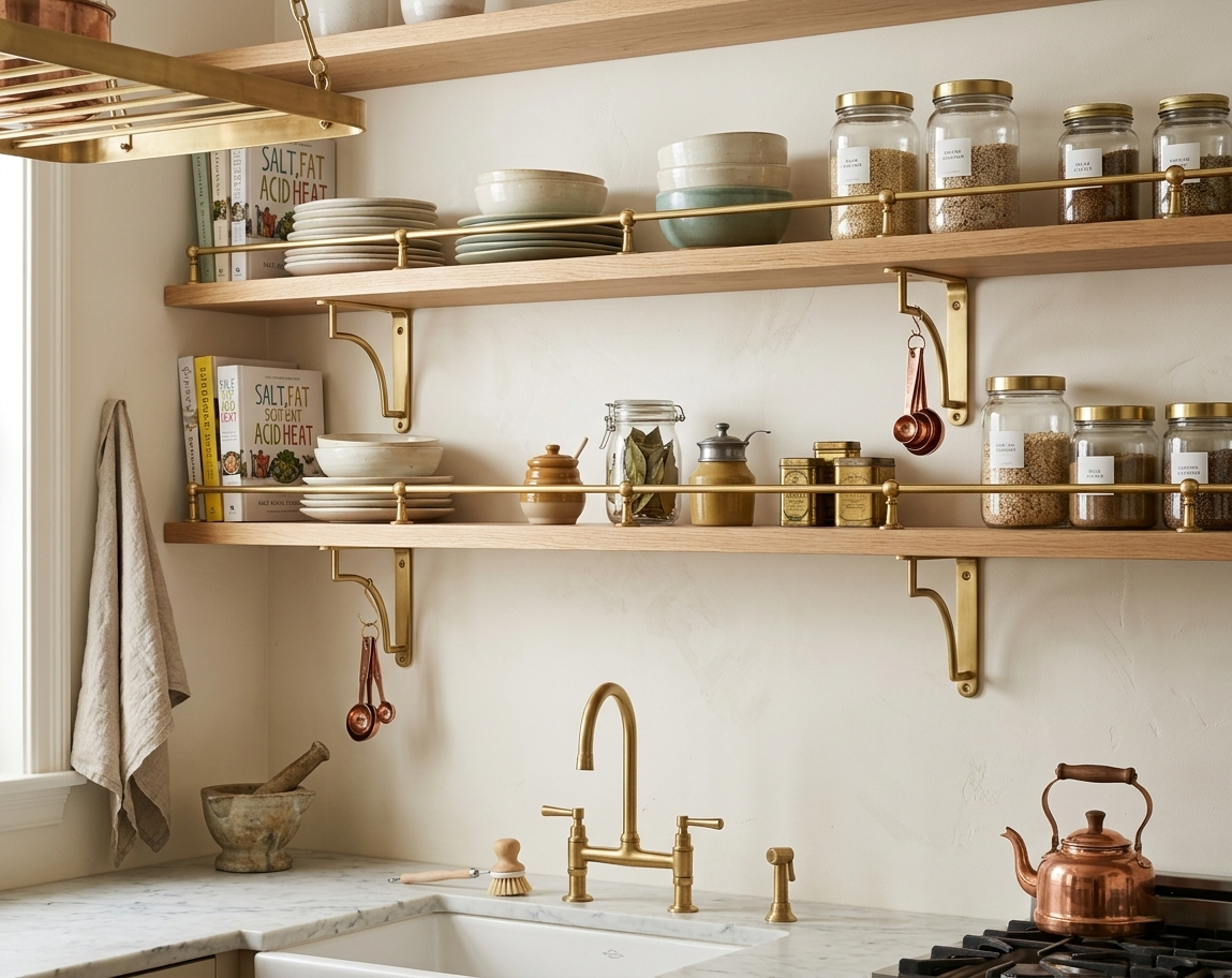 Unlacquered Brass Shelf Bracket | Solid Brass Support For Kitchen & Living Room Shelving