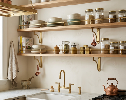 Unlacquered Brass Shelf Bracket | Solid Brass Support For Kitchen & Living Room Shelving