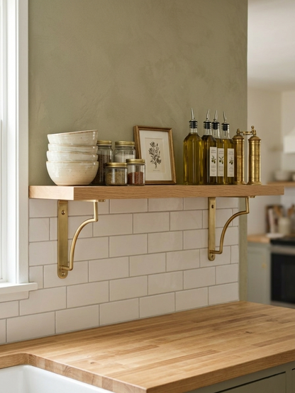 Noble Brass Heavy Duty Hand-Finished Unlacquered Brass Shelf Bracket | Solid Brass Support For Kitchen & Living Room Shelving
