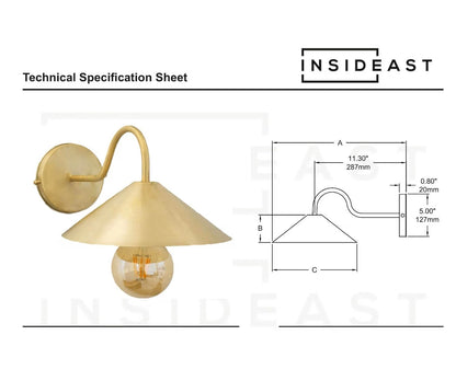 Brass Gooseneck Sconce Light | Cone Shade Wall Lamp