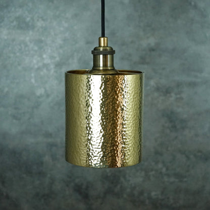 Brass Pendant Light, Hammered Brass Cylindric Pendant Light, Ceiling Light