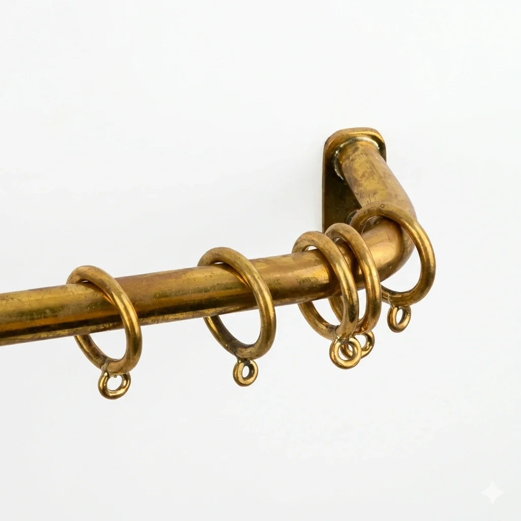 Burnished Unlacquered Brass French Return Curtain Rod, 20 mm Diameter