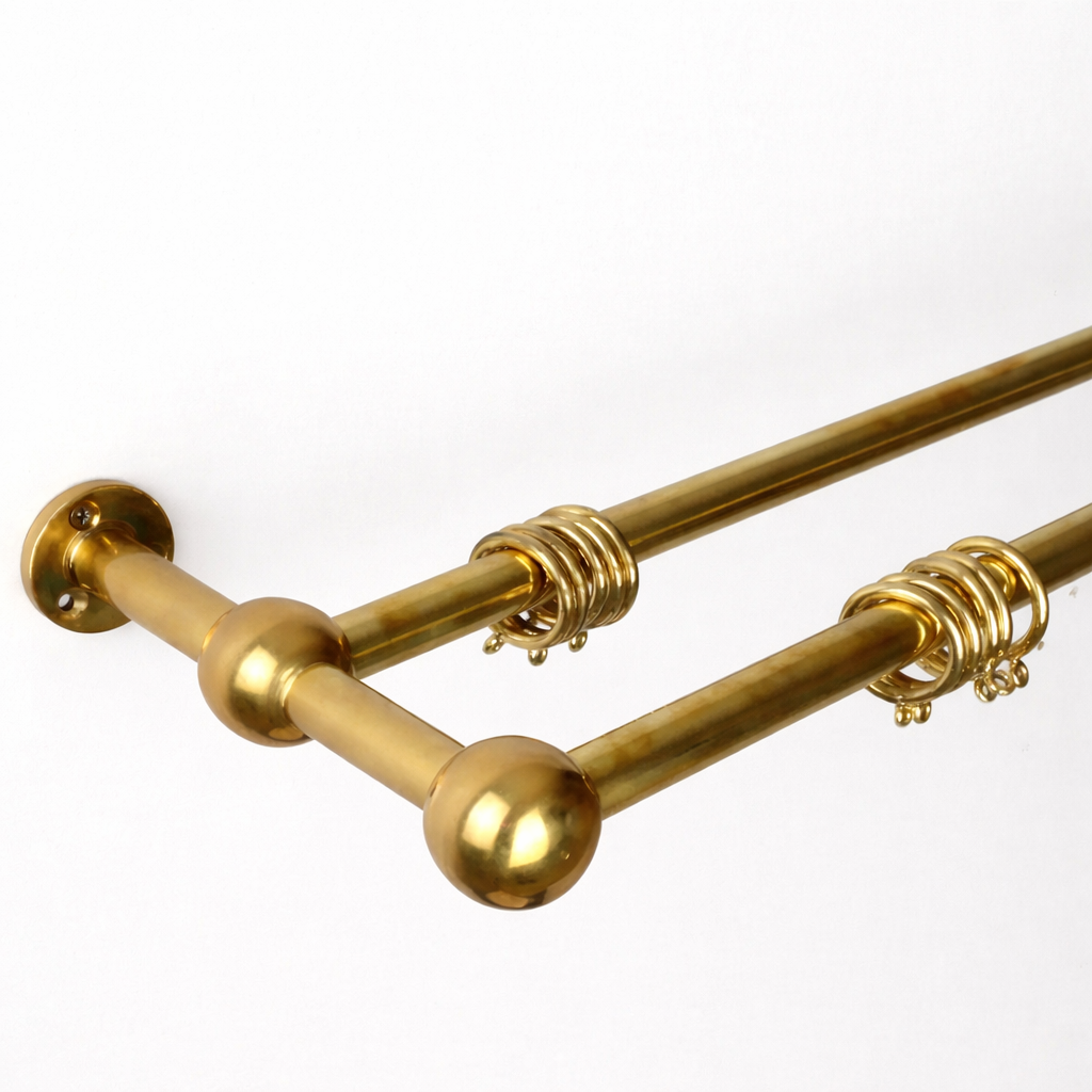 Double Brass Curtain Rod With Rings,DDP shipping