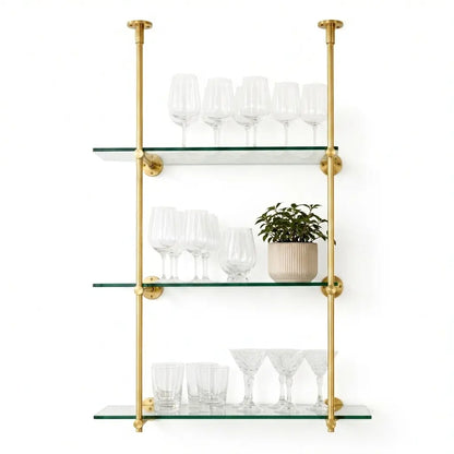 Ceiling And Wall Mounted Shelving, Open Shelving With Glass For Kitchen, 50"H x 35"W × 10"D