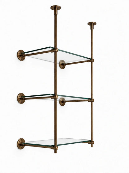 Ceiling And Wall Mounted Bronze Bistro Shelving | Solid Brass & Glass Display Shelves