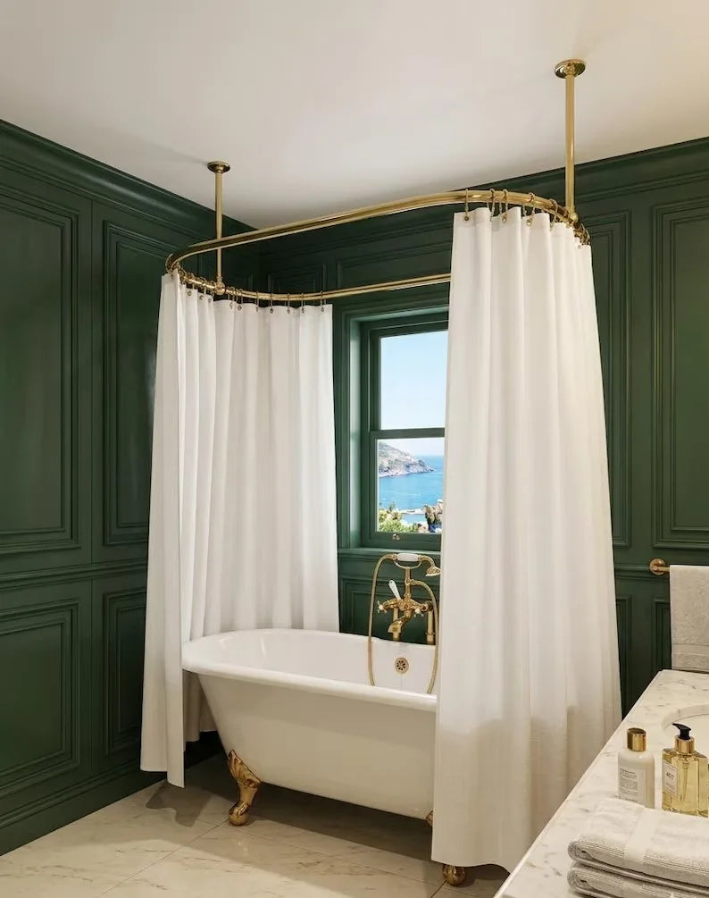 Solid Brass Oval Shower Curtain Rod – 20 mm Diameter with Brass Rings