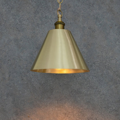 Brushed Brass Cone Pendant Light - Sleek Modern Moroccan Task Lighting