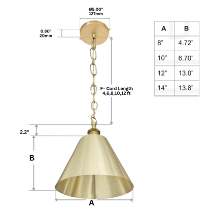 Brushed Brass Cone Pendant Light - Sleek Modern Moroccan Task Lighting