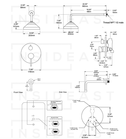 Built-in 2 outlet Brass Shower System - Head Shower System With Tub Filler