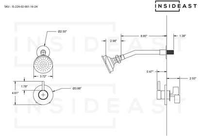 Built-in Solid Brass Shower, Unlacquered Brass Swiveling Showerhead, Rainfall Shower