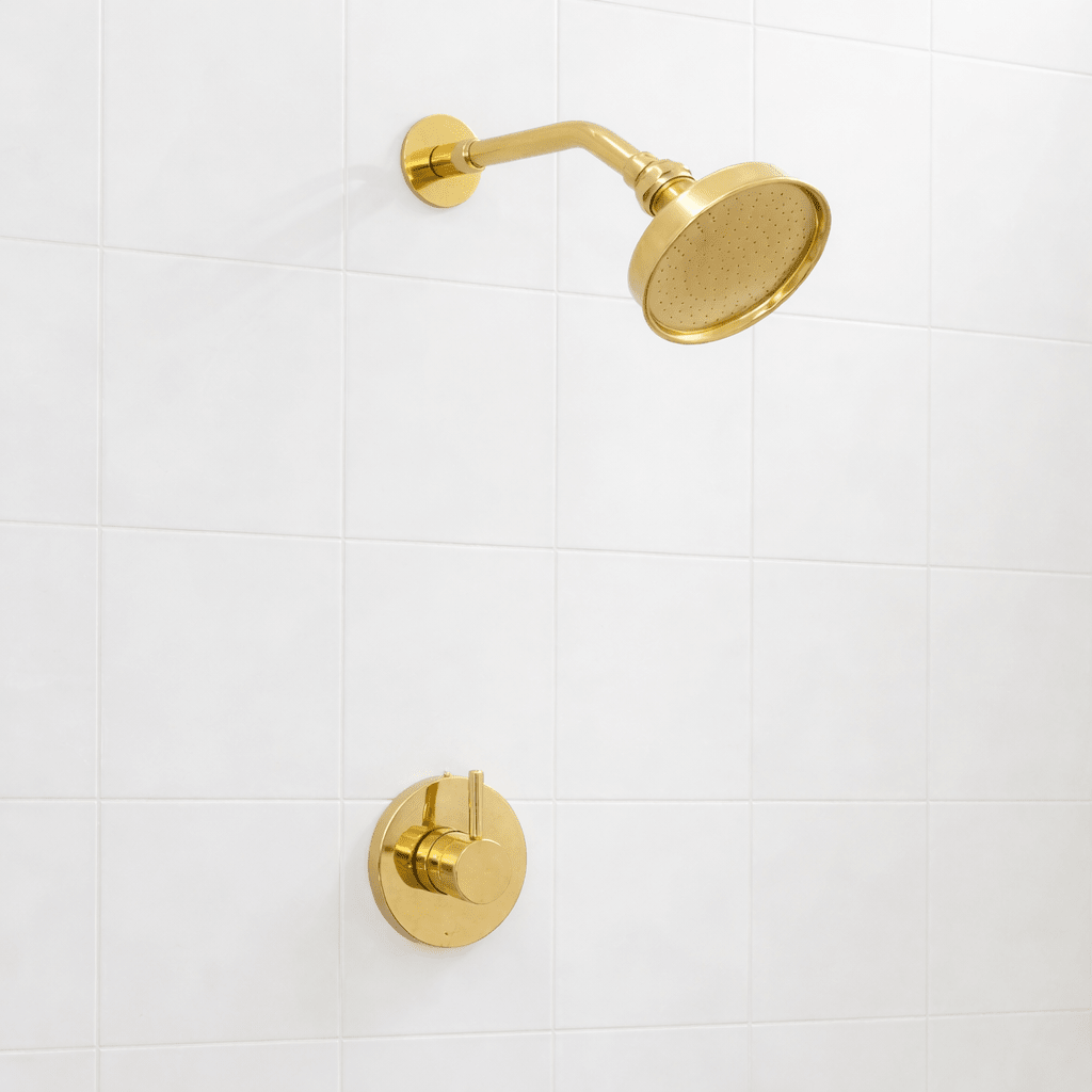 Built-in Solid Brass Shower, Unlacquered Brass Swiveling Showerhead, Rainfall Shower
