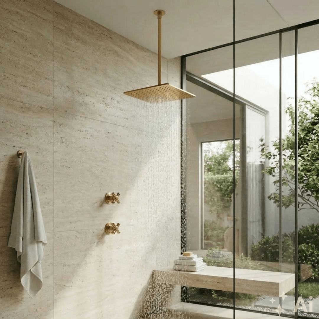 Ceiling Mount Shower System, Two Handle Shower System, Rainfall Shower System, Ceiling Showerhead, Overhead Shower