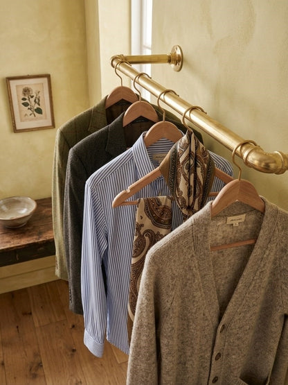 Solid Brass Clothes Rod & Wardrobe Rail System - Closet Organizer Tube & Flange Set