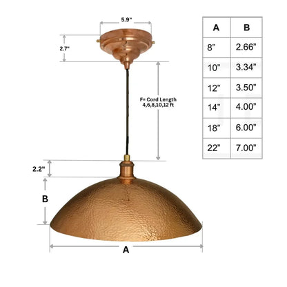 Copper Light Fixture, Hammered Solid Copper Dome Pendant Light, Ceiling Light