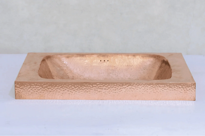 Customizable Raised Profile Bathroom Copper Sink, Hammered Copper Rectangular Sink, Vanity Sink Copper