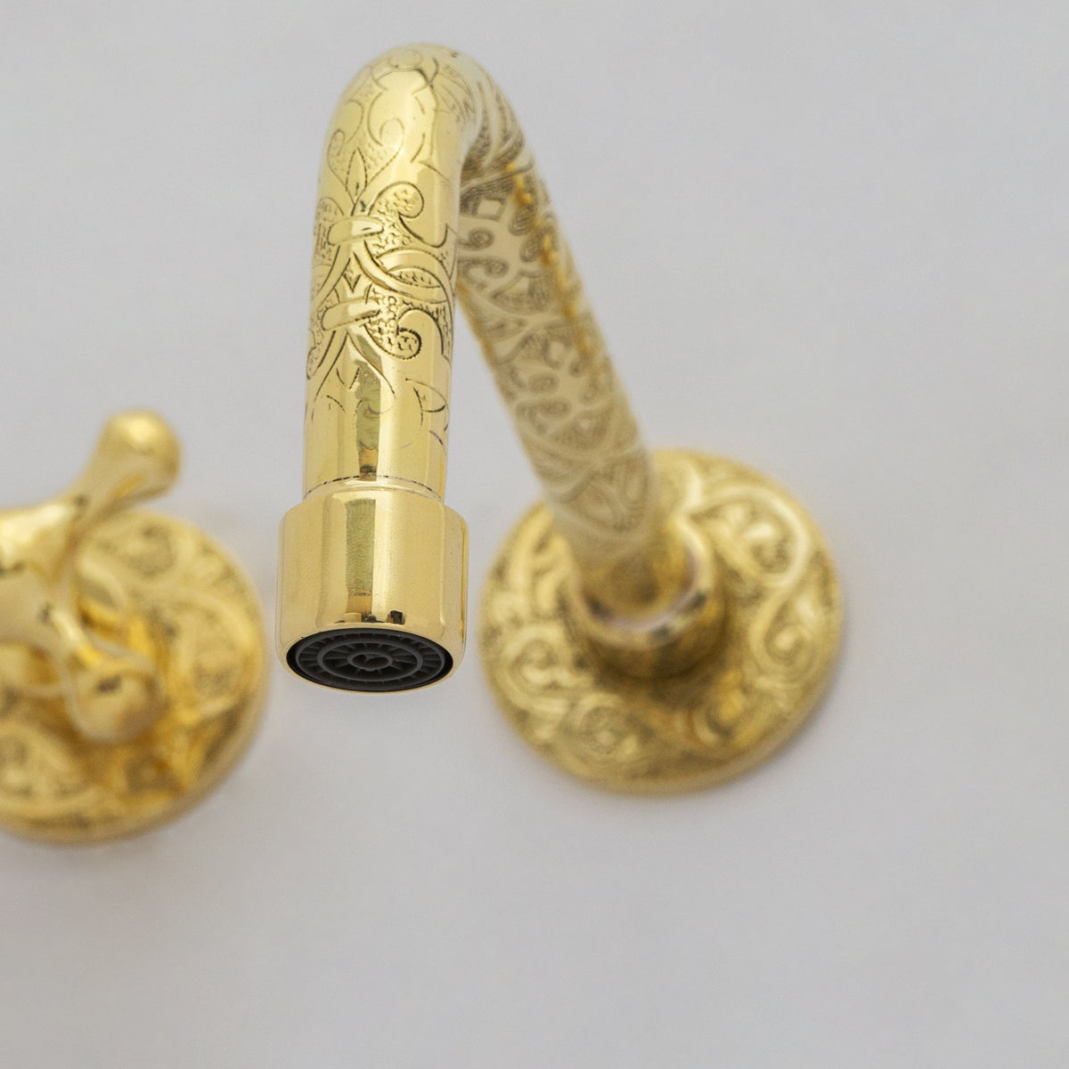 Engraved Solid Brass Built-in Faucet, Unlacquered Bathroom Sink Faucet