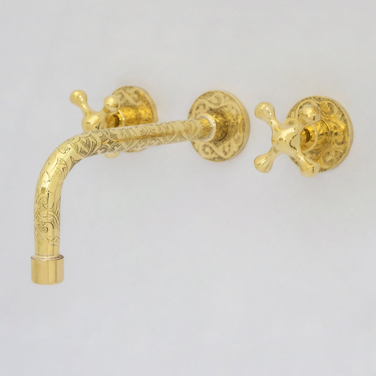 Engraved Solid Brass Built-in Faucet, Unlacquered Bathroom Sink Faucet