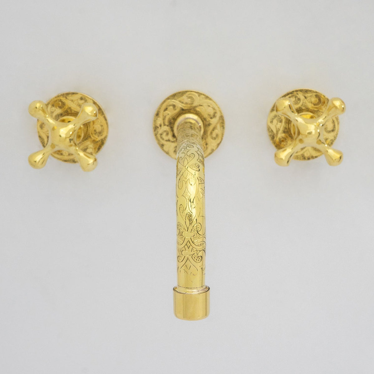 Engraved Solid Brass Built-in Faucet, Unlacquered Bathroom Sink Faucet