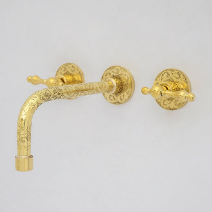 Engraved Solid Brass Built-in Faucet, Unlacquered Bathroom Sink Faucet