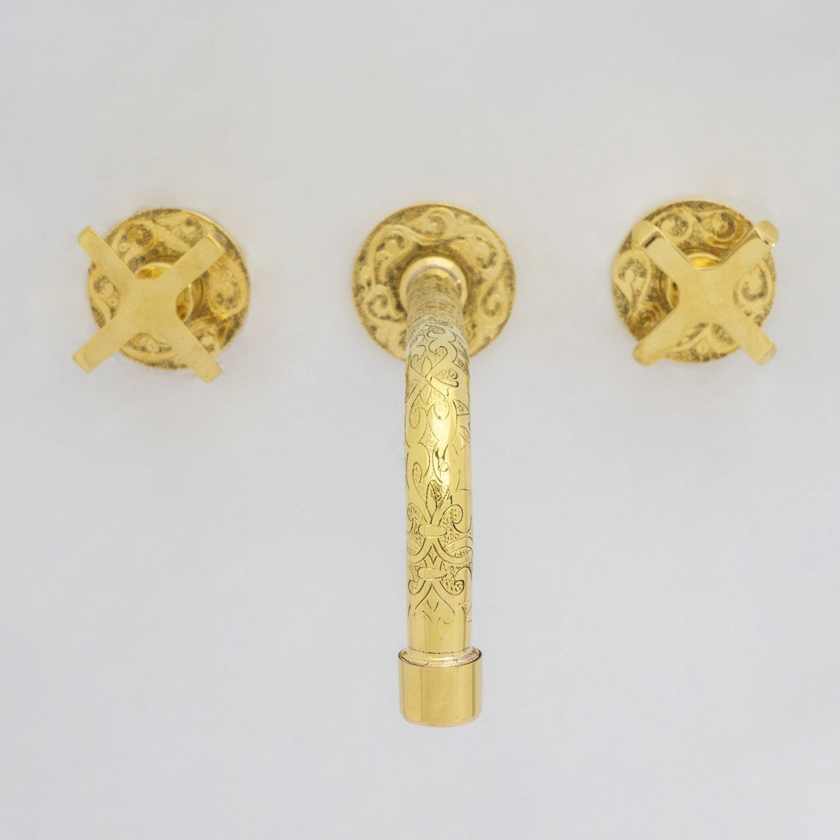 Engraved Solid Brass Built-in Faucet, Unlacquered Bathroom Sink Faucet
