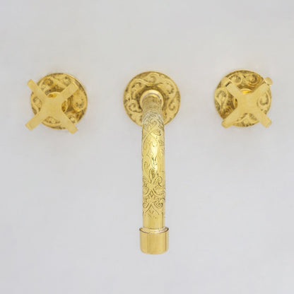 Engraved Solid Brass Built-in Faucet, Unlacquered Bathroom Sink Faucet