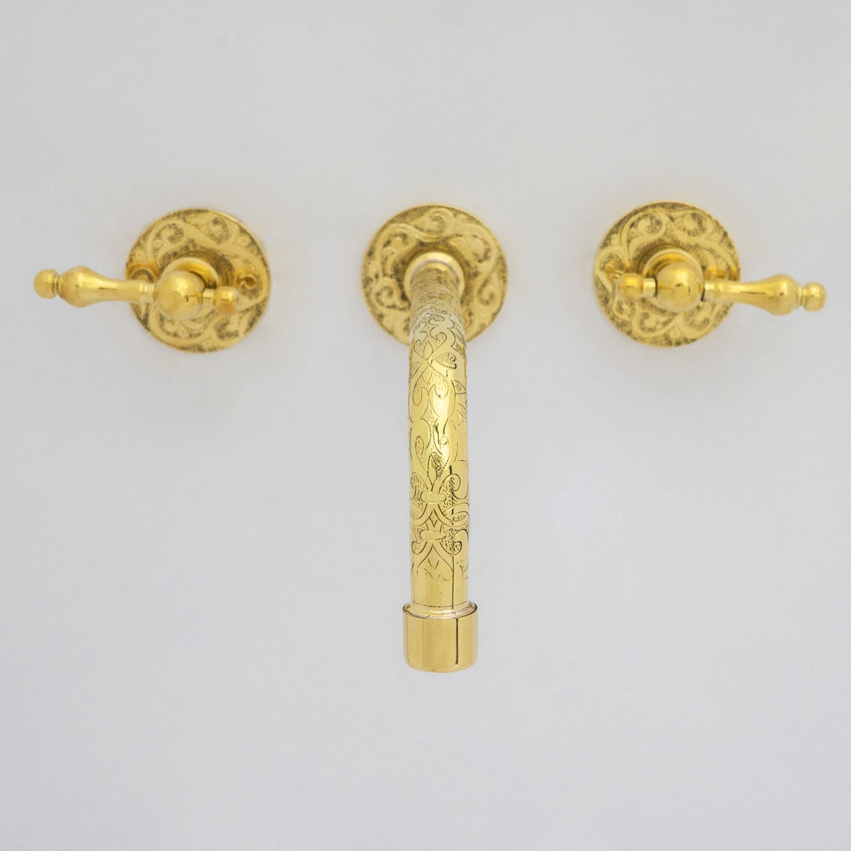 Engraved Solid Brass Built-in Faucet, Unlacquered Bathroom Sink Faucet