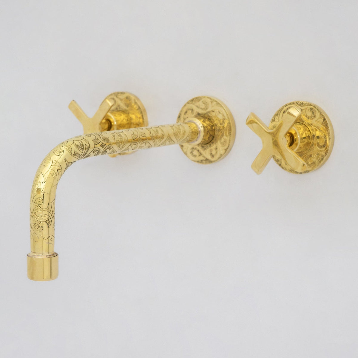 Engraved Solid Brass Built-in Faucet, Unlacquered Bathroom Sink Faucet