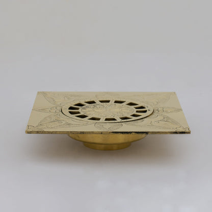 Engraved Traditional Style Brass Floor Drain | Shower floor