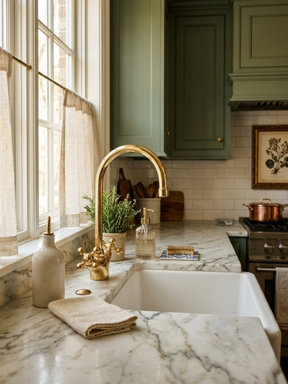 Unlacquered Brass Kitchen Faucet – High-Arch 360° Swivel Mixer Tap with Dual Cross Handle