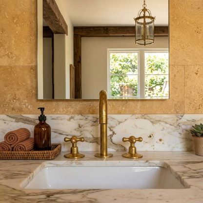 The Artisan Bridge Faucet with Customizable Knobs – Unlacquered Living Brass