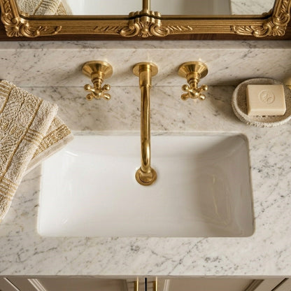 Luxury Wall-Mounted Faucet – Handcrafted Unlacquered Solid Brass 3-Hole Bathroom Sink Mixer Spout