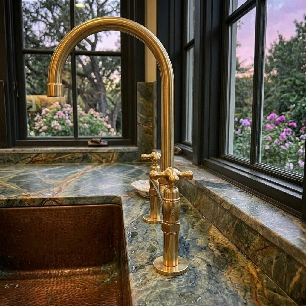 Unlacquered Brass Kitchen Bridge Faucet