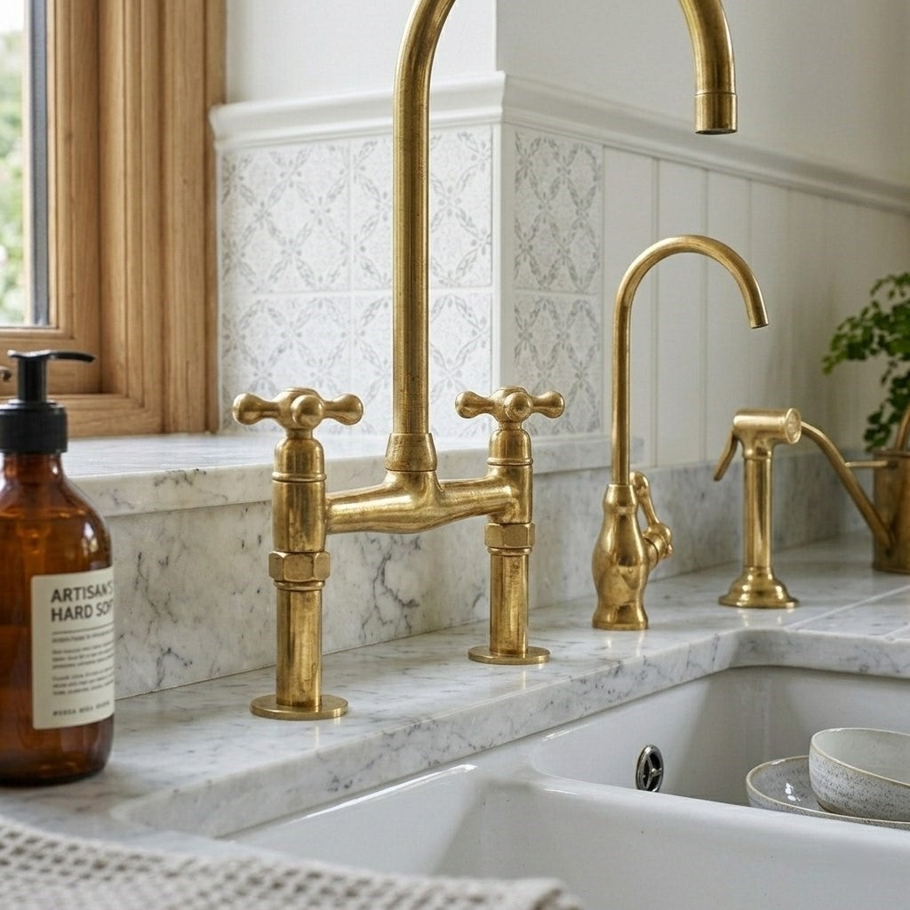 Unlacquered Brass Kitchen Bridge Faucet