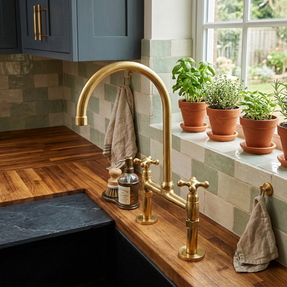 Unlacquered Brass Kitchen Bridge Faucet